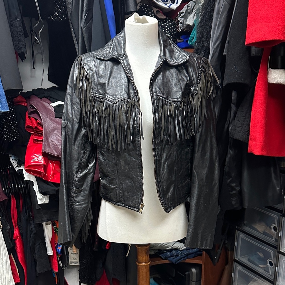 Bernmans Vintage Black Leather Jacket with Fringe